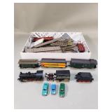 Box of Fleischmann model trains and tracks,