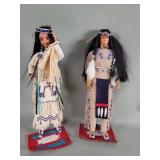 Pair Native American style dolls dressed in sued
