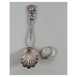 Silver 835 spoon, Silver and turquoise ring