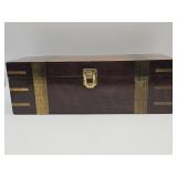 Vintage campaign-style wood box with brass