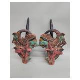 Pair of Balinese hand painted carved wood finials