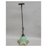 Bronze tone metal pendant light with a bell