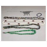 Group of vintage semi-precious bead necklaces,