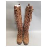 Burberry suede lace up wedge knee high boots