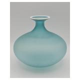Vintage hand-blown frosted aqua art glass vase