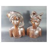 Pair of carved wood busts