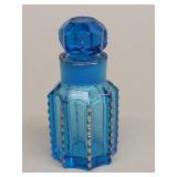 Vintage blue faceted cut glass perfume bottle