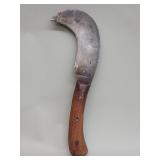Vintage hand forged billhook with wood handle