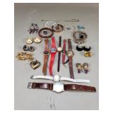 Group of costume jewelry, watches, earrings,