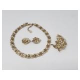 Vintage signed Crown Trifari gold-tone rhinestone