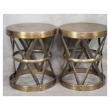 Pair of vintage brass tone metal drum tables