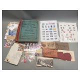 Group of vintage stamps and postcards