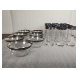 Vintage silver rimmed finger bowls & glasses