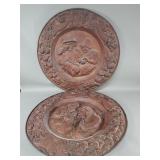 Pair of vintage copper embossed wall plaques