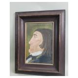 Naive-style mixed media painting on panel portrait