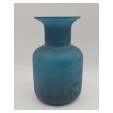 Vintage frosted teal blue art glass vase