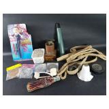 Box of miscellaneous bells, balscope, coin