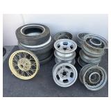 Group of vintage tires and rims