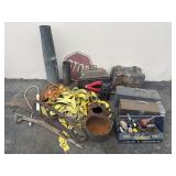 Group of tool boxes with contents, stop sign,