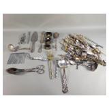 Group of silver plate flatware, napkin rings, etc