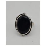 Vintage sterling silver and onyx cabochon ring