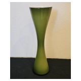Vintage hand-blown green and white hourglass vase