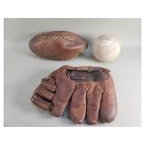 Group of vintage football, softball, and