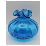 Vintage Mid-century hand-blown blue optic glass