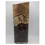 HQT hand-blown brown and amber art glass vase