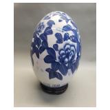 Asian blue and white porcelain egg decoration on