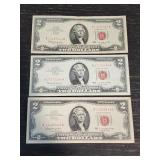 1963 US $2 bills with red seal
