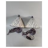 Stained glass and metal swing arm sconces