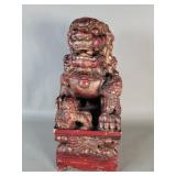 Vintage Chinese carved wood foo dog sculpture