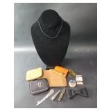 Wallets, key holders, bowtie, Hickok belt