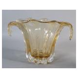 Vintage amber and clear hand blown glass bowl