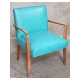 Mid-century modern faux leather and walnut arm