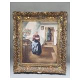 Vintage signed oil on board painting in ornate