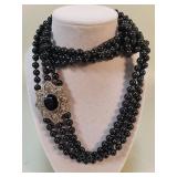 Vintage multi-strand onyx necklace with sterling