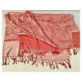 Large pink and coral paisley jacquard woven