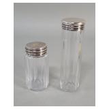 Pair of antique glass jars with silver