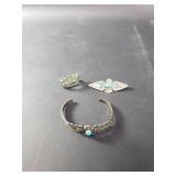 Vintage silver and turquoise Eagle brooch, cuff