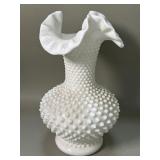 Vintage Fenton white milk glass hobnail vase