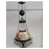 Victorian brass oil hanging light with hand