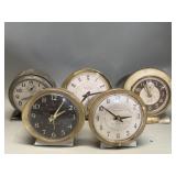 Five vintage  'Baby Ben' alarm clocks