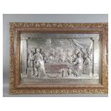 Vintage silver tone aluminum relief wall plaque