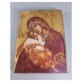 Vintage hand painted on wood Byzantine-style