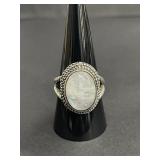 Vintage sterling silver ring with oval moonstone