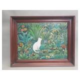 Signed A. Sylvain 'Chat et oiseau' oil on canvas
