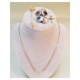 14k. gold chain, crucifix pendant, butterfly
