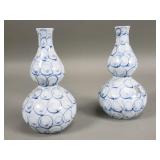 Pair of double gourd hand painted vases marked